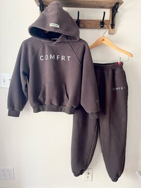 Comfrt Youth XL Matching Hoodie Jogger Set Charcoal / Brown Oversized Sweatsuit